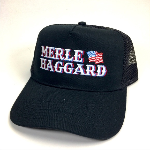 Other - Vintage Style Merle Haggard Stitched Black Mesh Trucker Hat